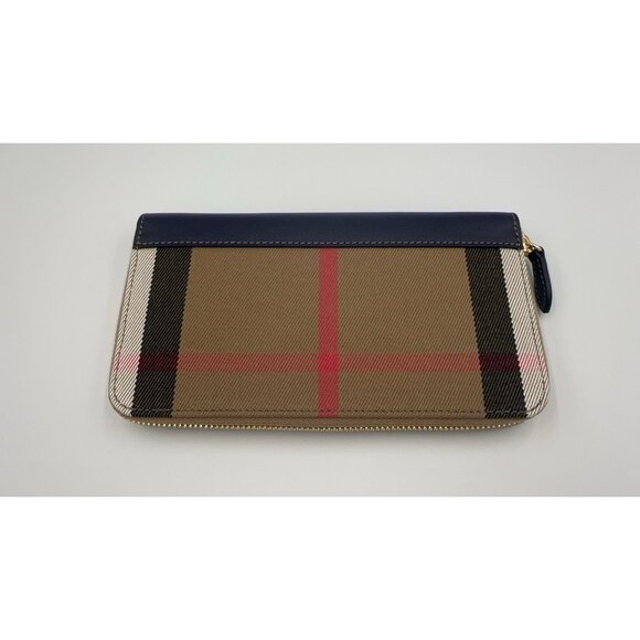 Burberry Check Zip Around Leather Wallet Dark Blue 8084516 - Picture 3 of 11